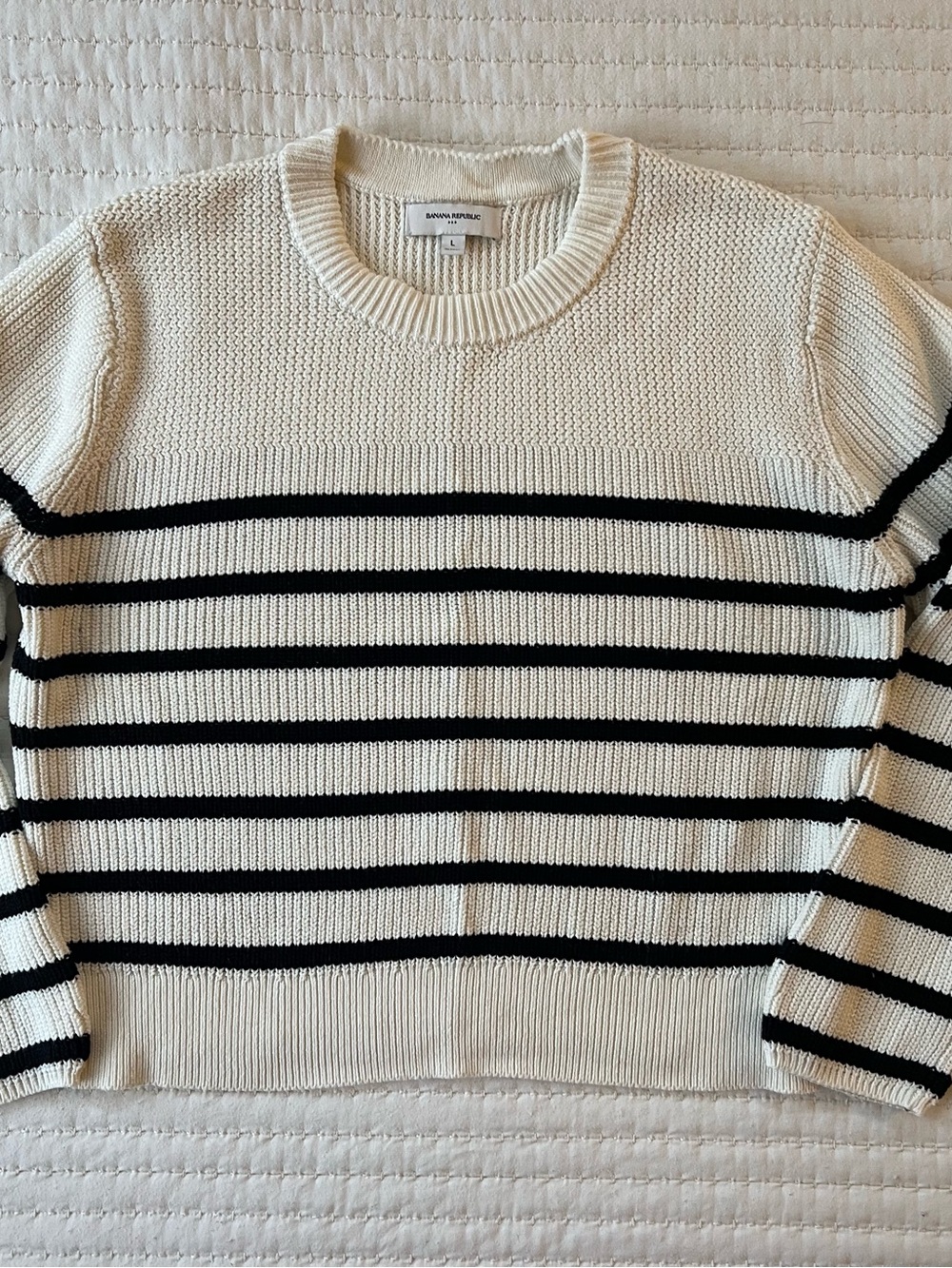 Banana Republic Striped Crewneck Sweater in Cream & Black